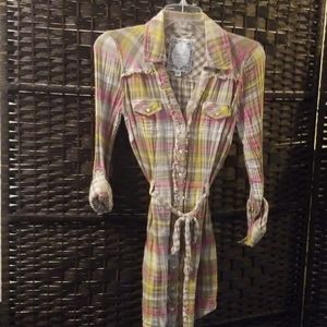 Western Brown GUESS? Plaid Dress with Tie
